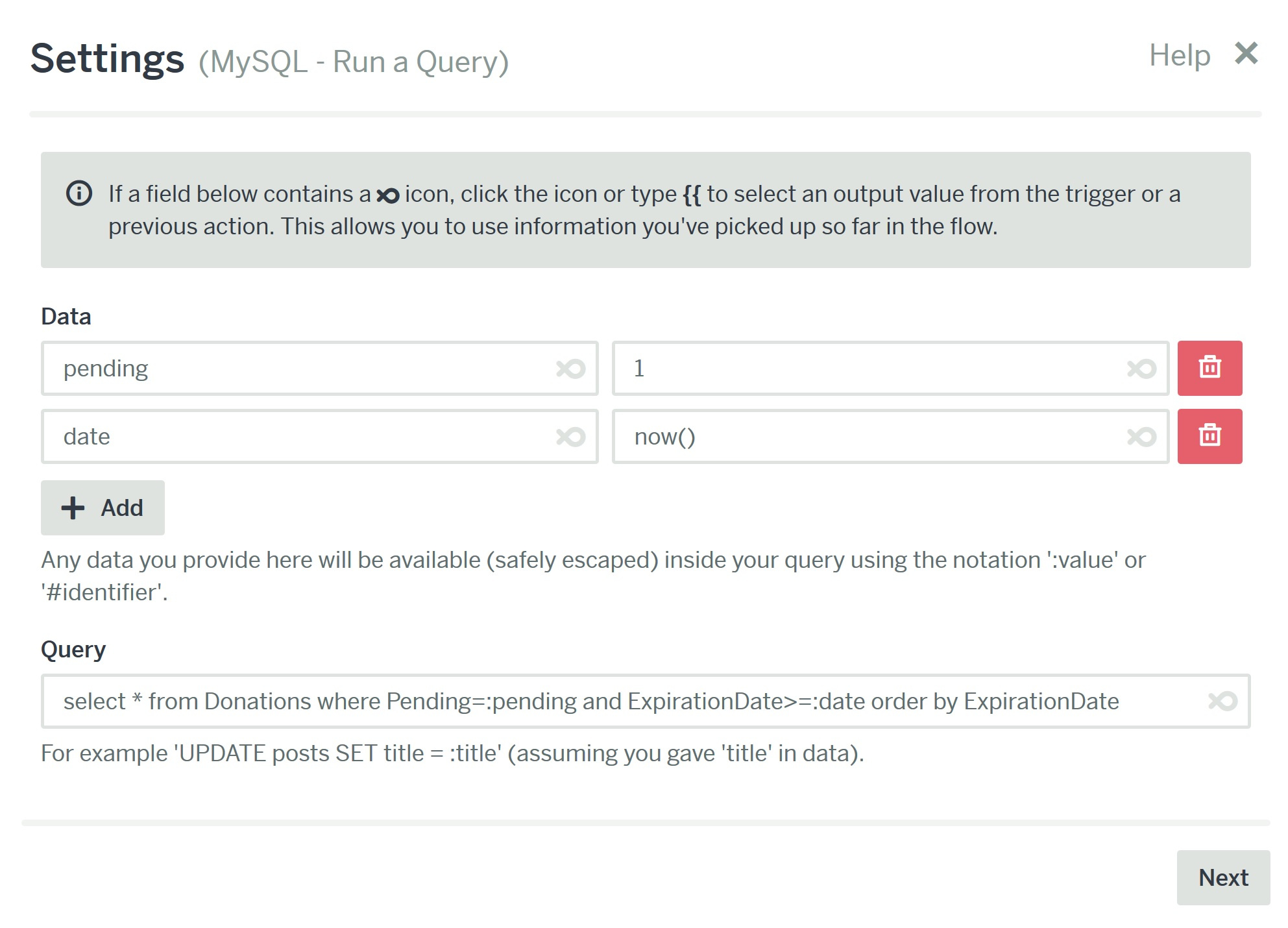 MySql query result usage - Questions - Flow XO Community