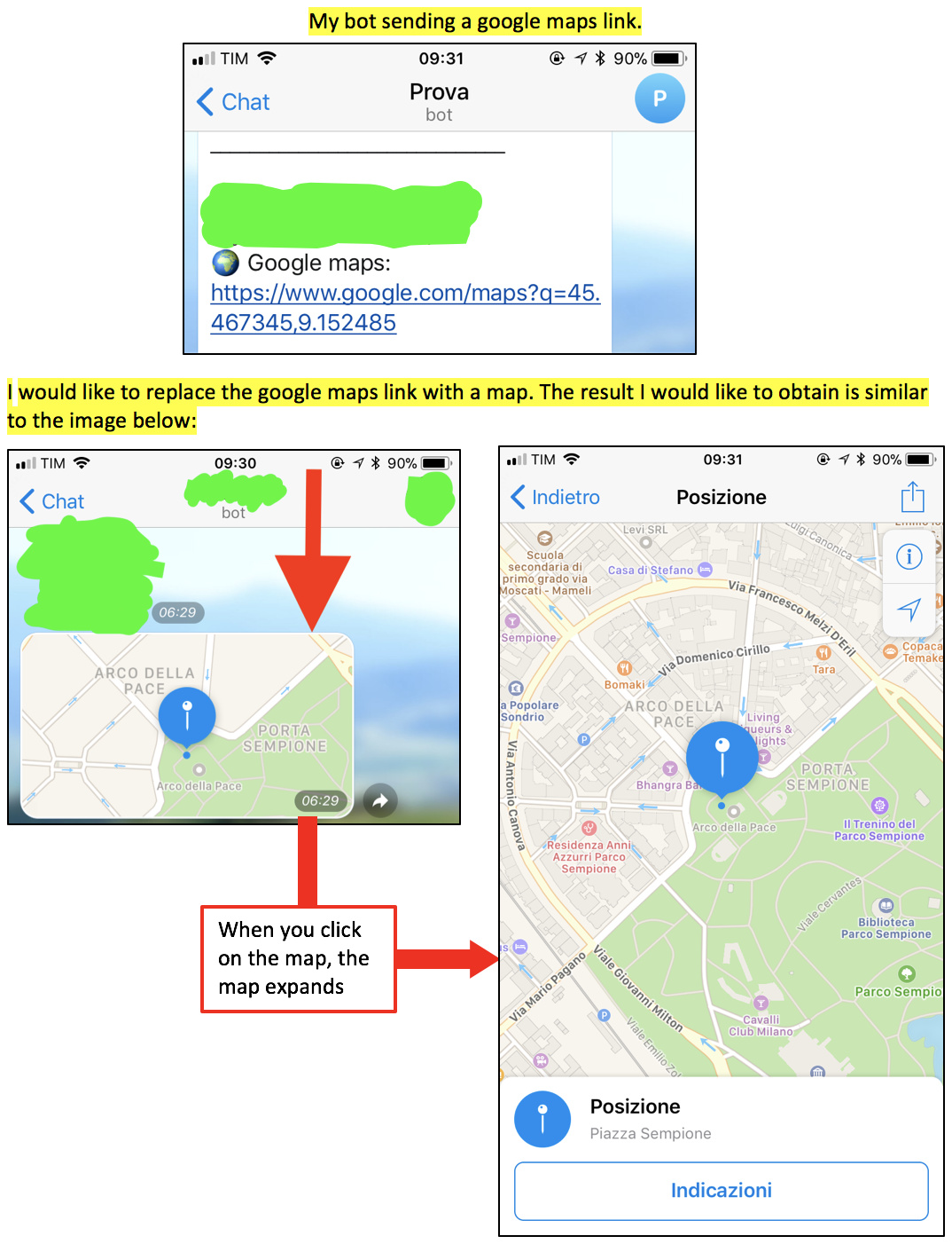 Bot able to send a location instead of a google maps link (Telegram